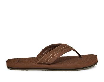 Tong Sanuk Beer Cozy Stacker Daim Homme Marron | FR 261SGL